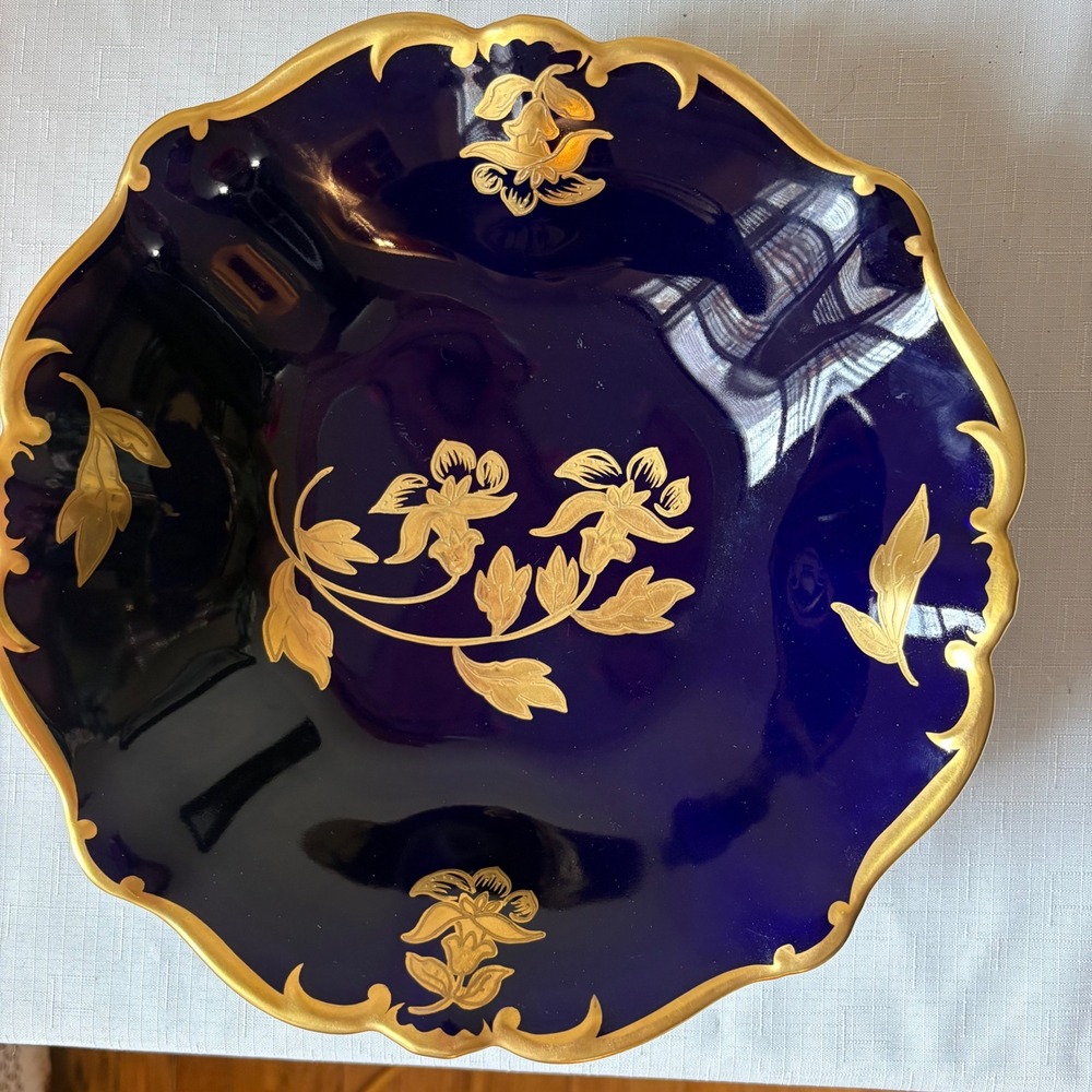 Graf von Henneberg Ilmenau Cobalt Blue Gold Trim Floral Footed Bowl